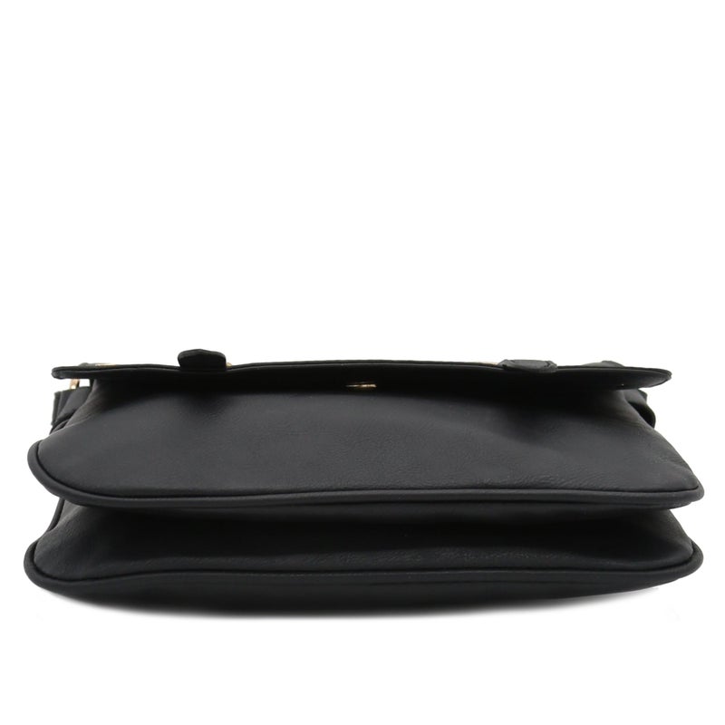 ALYSSA Double Compartment Large Flapover Crossbody Bag (Black) - Image 4